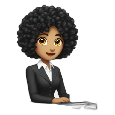 Secretary curly black hair computer and drinking coffee sticker