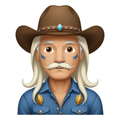 tattooed and mustached cowboys long white hair emoji sticker