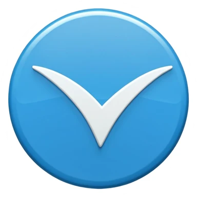 A bright blue circular badge with soft, sharp edges (like a seal or award ribbon). In the center, there is a white check mark (✓) tilted slightly to the right. The design feels clean, modern, and official, symbolizing verified, trusted, approved, or authentic status. sticker