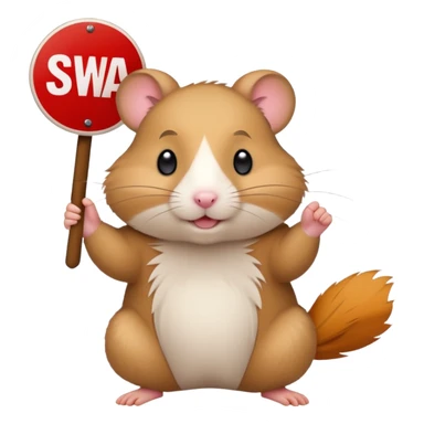 A hamster with a cool attitude holding a "SWAG" sign, vibrant colors, bold outline sticker