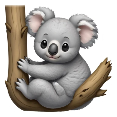 cinematic-koala-realistic-full-body-clinging-emoji,-round-plump-frame-clasped-to-a-gum-tree-branch,-soft-grey-fur-textured-and-fluffy,-oversized-fluffy-ears-twitching-slightly,-dark-expressive-eyes-peering-sleepily,-clawed-paws-gripping-bark-firmly,-simplified-yet-realistic-focused-features,-highly-detailed,-glowing-with-a-gentle-warmth sticker