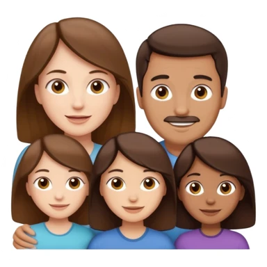 happy pale white  four person family with one brown hair dad, one brown hair mom, one dark brown girl, and one brown hair girl sticker