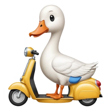 Sad angry crying white goose on scooter sticker