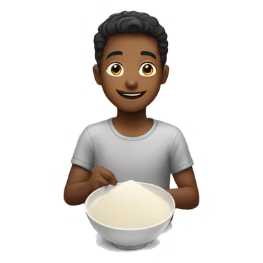 boy enjoying a bowl of flour sticker