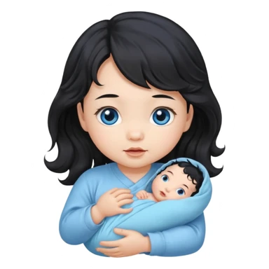 a girl asian newborn baby with black wavvy hair and blue eyes sticker
