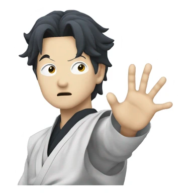 satoru gojo with eyes open making unlimited void hand pose sticker