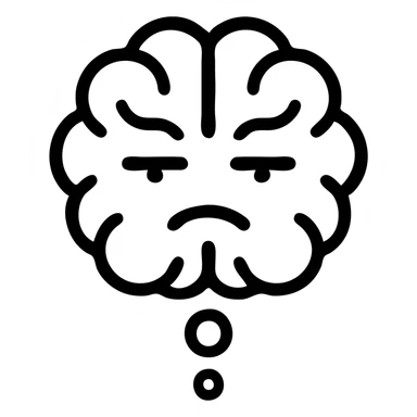 brain thinking, black outlined icon style, serious expression, no background sticker