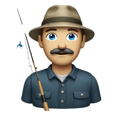 A man with blue eyes and a mustache fishing  sticker