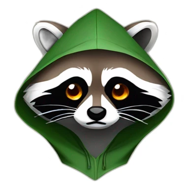 brown raccoon with orange eyes and a dark green hood that is crying sticker
