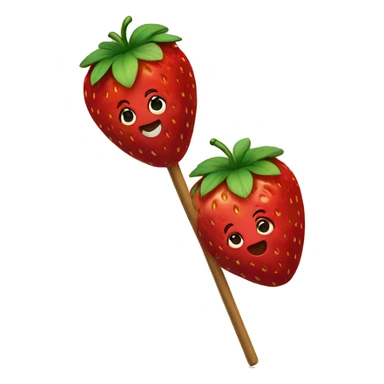 Two strawberries on top of each other on a wooden stick sticker