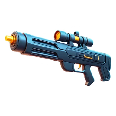 Clash of Clans aesthetic: Cinematic Playful Laser Rifle Emoji, rendered in a 3D vector-style similar to standard emojis with minimal shading and bold, simplified shapes. A compact, sleek energy weapon with futuristic contours and a glowing barrel, softly glowing with a sci-fi battle charm. Simplified yet unmistakably iconic, highly detailed and consistent, glowing with a soft pulsating radiance and high shine. Stylized with a touch of cosmic engineering and a soft glowing outline, capturing the essence of a cutting-edge energy armament with a playful, dynamic aura! sticker