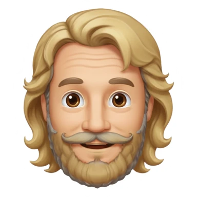 MID AGE MAN WITH LONG BLOND & bROWN WAVY HAIR; AND BROWN & GREY MOUSTACH AND BEARD, HAPPY EYES, ROSEY CHEEKS sticker