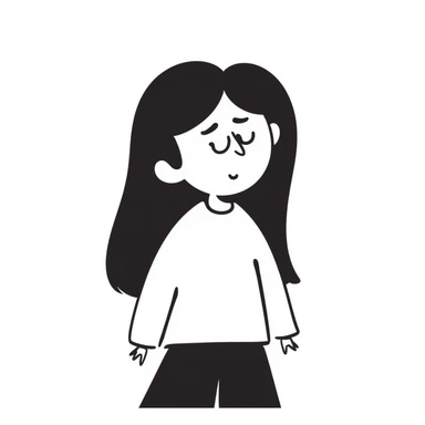 pale girl with long black hair, sad expression, emotional, different artistic interpretations, hand drawn doodle style sticker