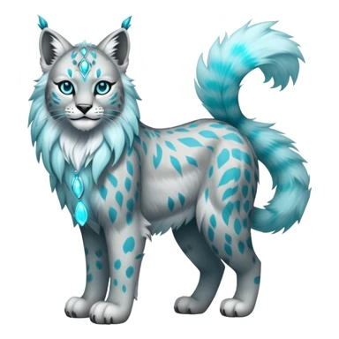 Silver and cyan Fairy-type Bobcat-Lynx-Lion-Fakémon full body sticker