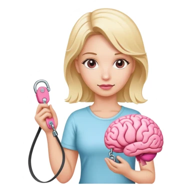 Blond woman holding a leash with a Pink brain on the end of it sticker