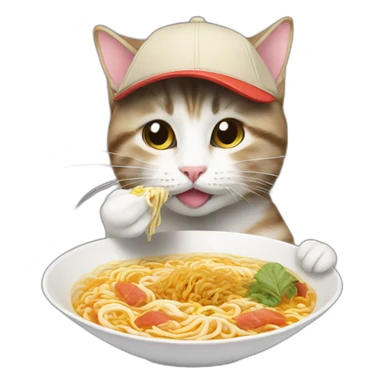 cat with cap eating ramen sticker