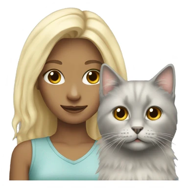 Blonde girl with grey fluffy cat sticker