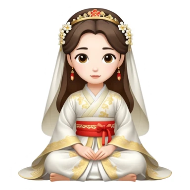 Beautiful girl wearing Hanfu wedding dress sitting sticker