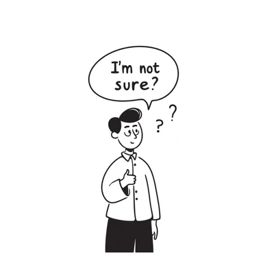 A Chinese man thinking with a speech bubble that says "I'm not sure." sticker