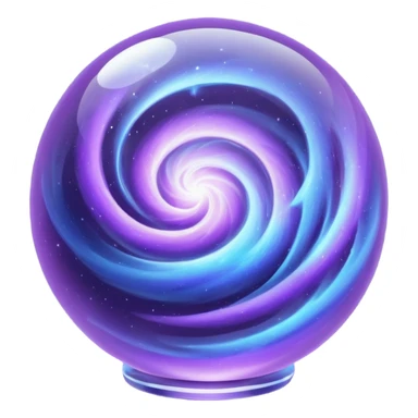 a glass sphere filled with swirling purple and blue dust, glowing, 3d sticker