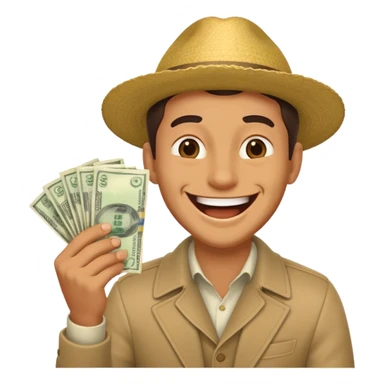 laughing man holding lots of money sticker