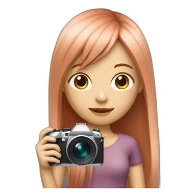 girl with long, straight rose hair and fringe and holding camera sticker