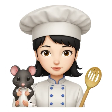 A rat with a fringe and chefs hat girl black hair sticker