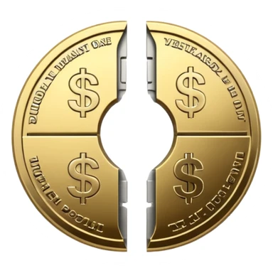 a dollar coin split in half, both halves visible sticker