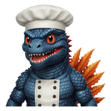 Black Godzilla that looks like the movies with a chef hat sticker