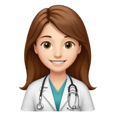 
A doctor with long brown hair, almond-shaped eyes, and a toothless smile. sticker