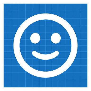 Frame 10: Fully blue blueprint background with all grid lines drawn, smiley face unchanged (keyframe for morph animation) sticker