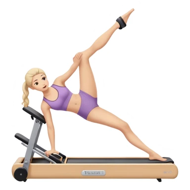 A girl doing a pilate exercize on her Pilates machine. We have a side view of her sticker