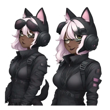 Gorgeous furry dark cyberpunk techwear anime style anthro black cat fursona with blushing face aesthetic and pretty edgy black with collar and harness trending style sticker