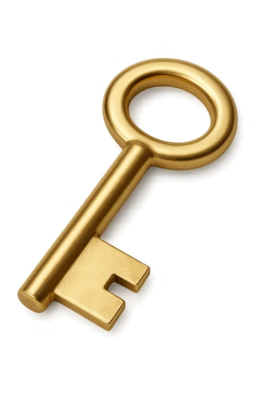 chiave semplice dorata in 3d, iperrealistica in 3d sticker