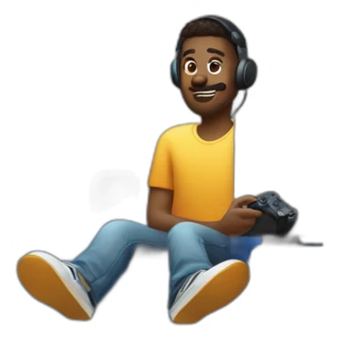Homme qui joue au pc avec manette ps5 sticker