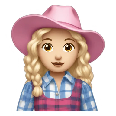 Young ragdoll with blond hair, pink country-hat and blue and white tartan dress sticker