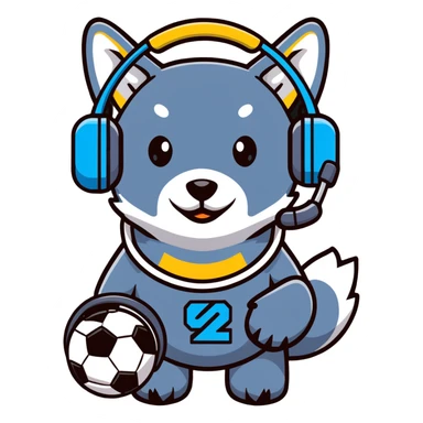 robotic wolf with digital eyes and circuit patterns wearing coach headset with football icon sticker
