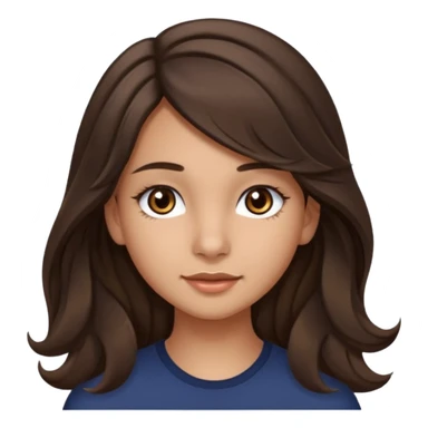 Create a emoji of a girl teen (14 years old) with dark brown hair and a little bit lighter brown in the end of the hair (but mixed) and waves in the hair, very long hair, with MEDIUM FAIR TO OLIVE skin tone, dark brown eyes, perfect nose, long eyelashes sticker