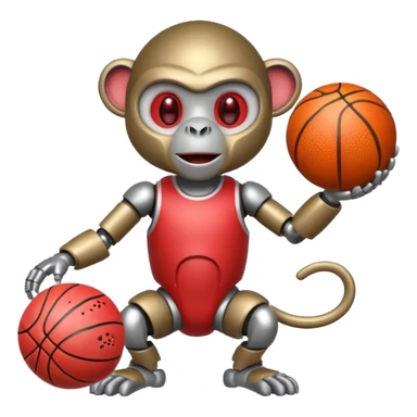 Crazy robot monkey playing basketball and eating watermelon sticker