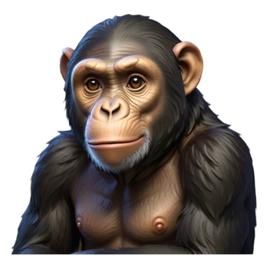 Cinematic Noble Chimpanzee Portrait Emoji, Poised and wise, with a lean, agile build adorned with textured fur and deep, thoughtful eyes, Simplified yet sharp and sophisticated features, highly detailed, glowing with a soft, contemplative glow, high shine, intelligent and vigilant, stylized with an air of primate regality, focused and attentive, soft glowing outline, capturing the essence of a watchful guardian that feels as though it could step out of the screen with effortless authority! sticker