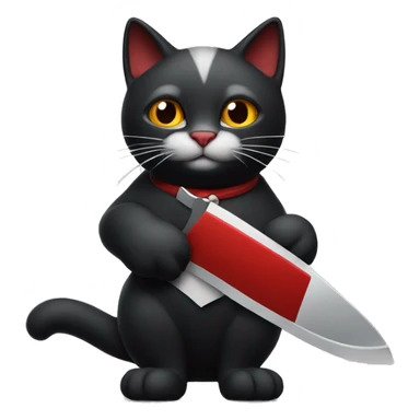 A cunning black red white cat holds a knife  sticker
