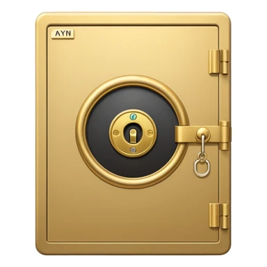A secure vault door with the AYNI Gold logo at its center lock, glowing subtly. Flat design, metallic gold tones, black background, small “AYNI Gold” tag on the lower edge sticker