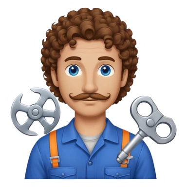 Mechanic with brown curly hair blue eyes and mustache  sticker
