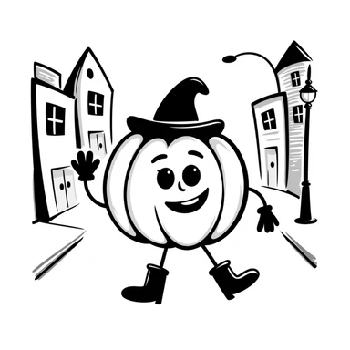 A pumpkin walking in the city sticker