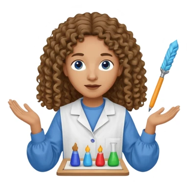 un professeur métisse au cheveux mi long bouclés avec des yeux bleus d'arts plastiques sticker