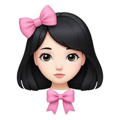 cute round face with long black hair and pink bow on the side sticker