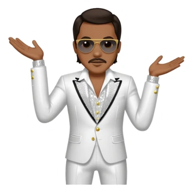 Charlie Wilson with dark brown hair, white sequin outfit sticker