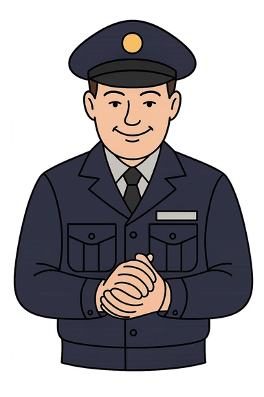 Используя такую стилистику сгенерируй налогового инспектора в точно такой же фуражке, который смотрит прямо на зрителя и довольно потирает руки, прозрачный фон sticker