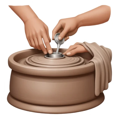 thumb pressing side of clay down onto a silver pottery wheel, thumb at the bottom of the clay, pottery gesture sticker