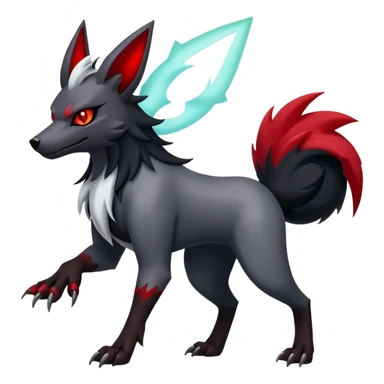 Shiny Exotic Excessive Mysterious Houndoom-Mightyena-Zorua-Zoroark-Zangoose-Pokémon-Fakémon-hybrid-creature (full body) sticker
